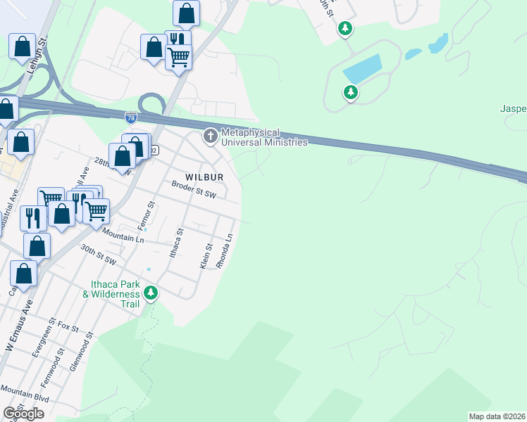 map of restaurants, bars, coffee shops, grocery stores, and more near 28TH Stratford Court in Allentown