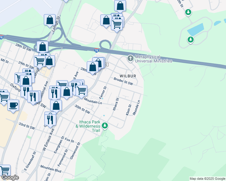 map of restaurants, bars, coffee shops, grocery stores, and more near 2513 28th Street Southwest in Allentown