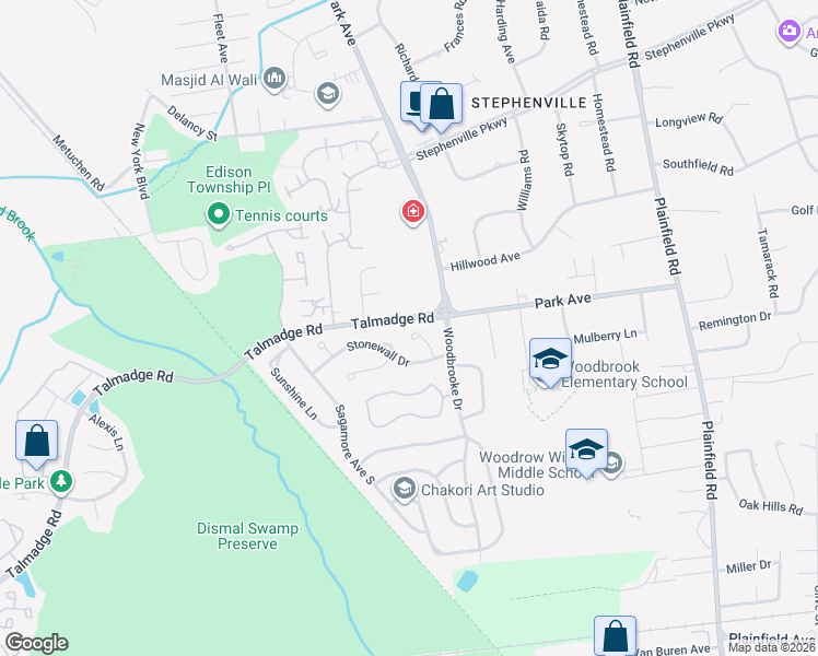map of restaurants, bars, coffee shops, grocery stores, and more near 16 Clemmens Court in Edison