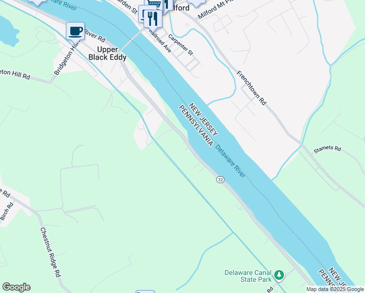 map of restaurants, bars, coffee shops, grocery stores, and more near 1428 River Road in Upper Black Eddy