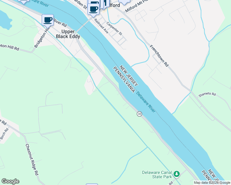 map of restaurants, bars, coffee shops, grocery stores, and more near 1442 River Road in Upper Black Eddy