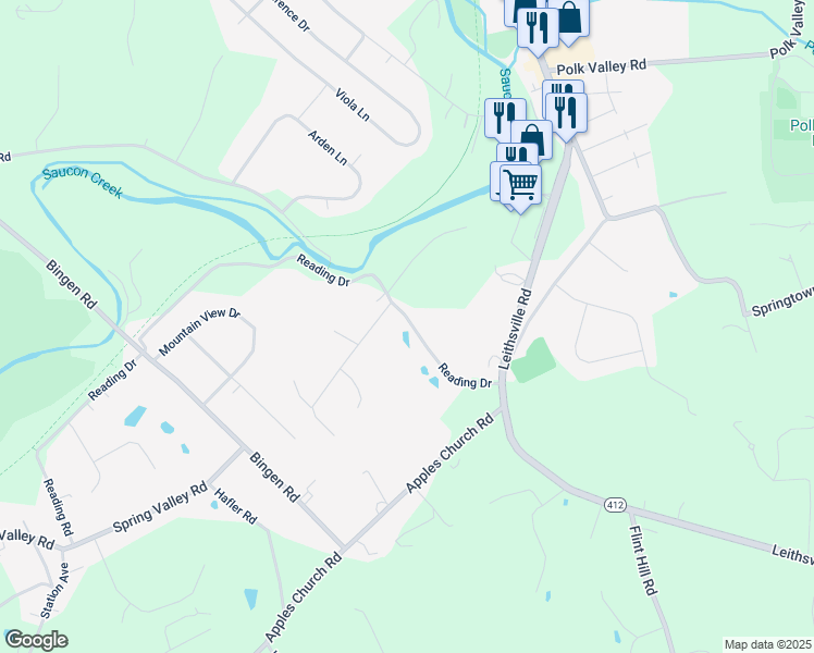map of restaurants, bars, coffee shops, grocery stores, and more near 1900 Reading Drive in Bethlehem