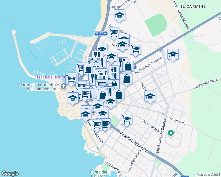 map of restaurants, bars, coffee shops, grocery stores, and more near 29 Via IV Novembre in Alghero