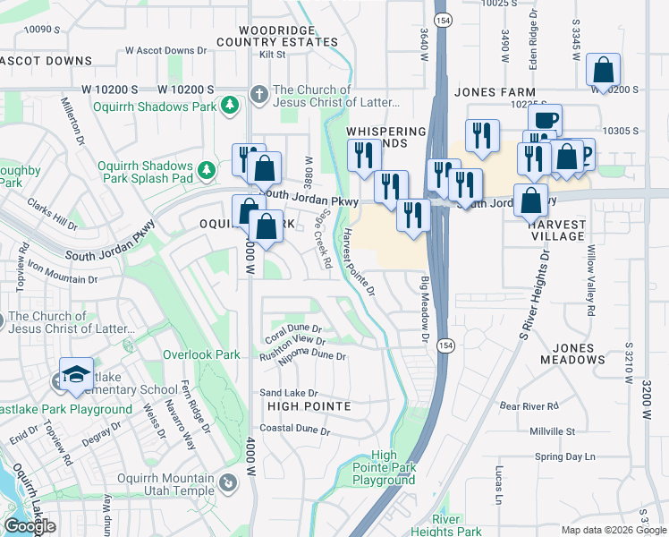 map of restaurants, bars, coffee shops, grocery stores, and more near 10553 Sage Creek Road in South Jordan