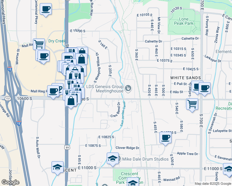 map of restaurants, bars, coffee shops, grocery stores, and more near 228 Golden Willow Circle in Sandy