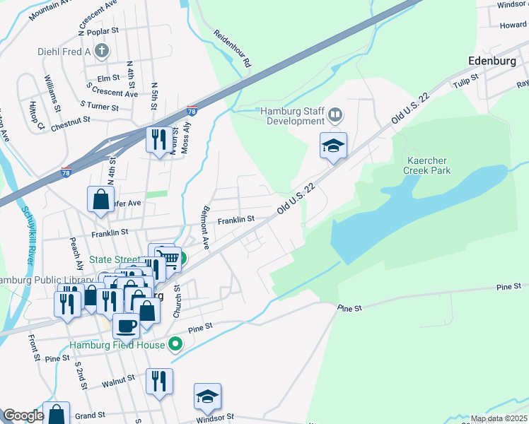 map of restaurants, bars, coffee shops, grocery stores, and more near 740 Girard Avenue in Hamburg