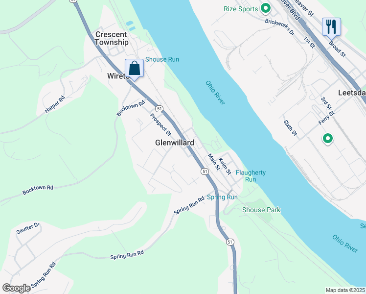 map of restaurants, bars, coffee shops, grocery stores, and more near 101 McGovern Boulevard in Glenwillard
