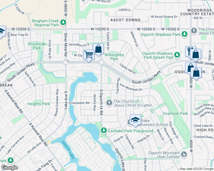 map of restaurants, bars, coffee shops, grocery stores, and more near 4529 Iron Mountain Drive in South Jordan