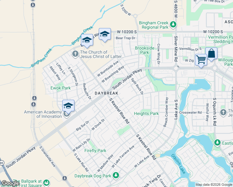 map of restaurants, bars, coffee shops, grocery stores, and more near 5126 Big Sur Drive in South Jordan