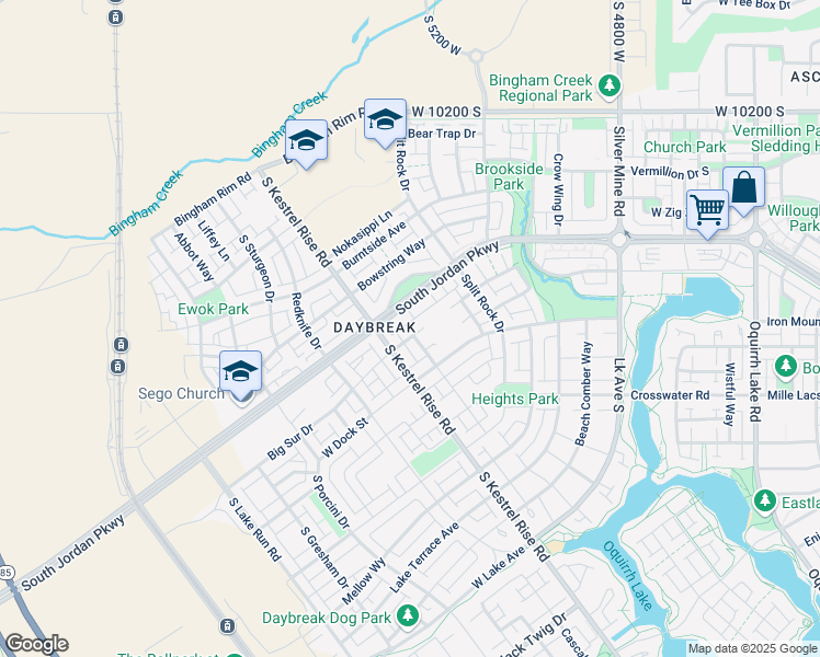 map of restaurants, bars, coffee shops, grocery stores, and more near 5126 Big Sur Drive in South Jordan