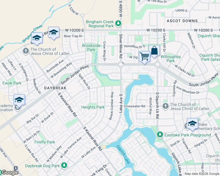 map of restaurants, bars, coffee shops, grocery stores, and more near 4853 West Dock Street in South Jordan