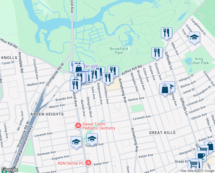 map of restaurants, bars, coffee shops, grocery stores, and more near 696 Arthur Kill Road in Staten Island