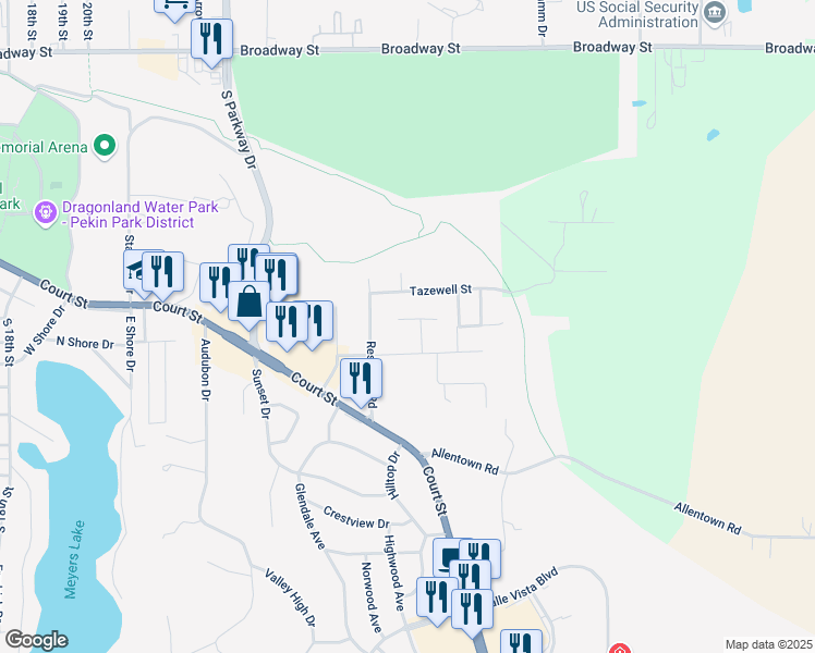 map of restaurants, bars, coffee shops, grocery stores, and more near 8 Briarcliff Ct in Pekin