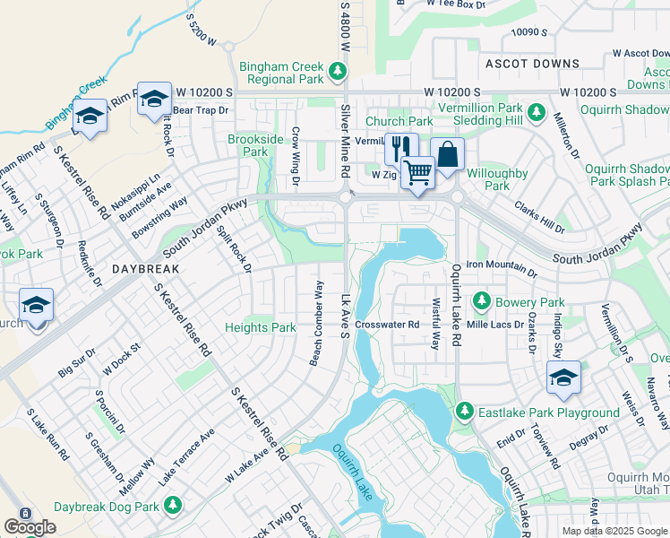 map of restaurants, bars, coffee shops, grocery stores, and more near 4811 West Dock Street in South Jordan