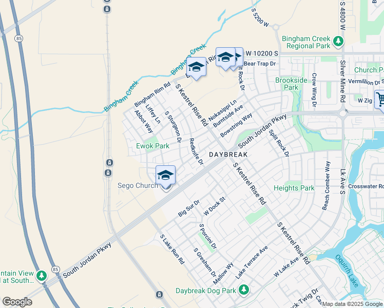 map of restaurants, bars, coffee shops, grocery stores, and more near 5318 West Bowstring Way in South Jordan