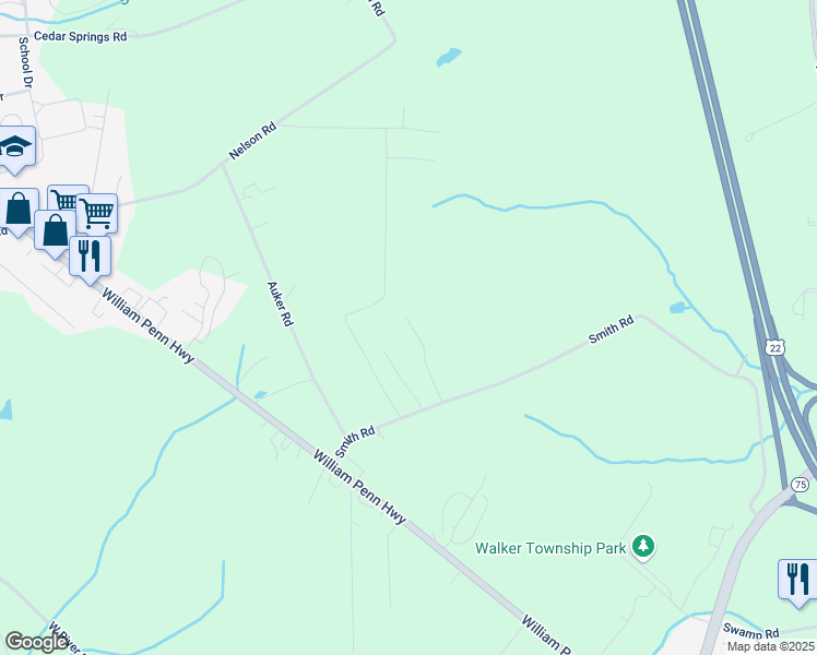 map of restaurants, bars, coffee shops, grocery stores, and more near 125 Wagner Lane in Mifflintown