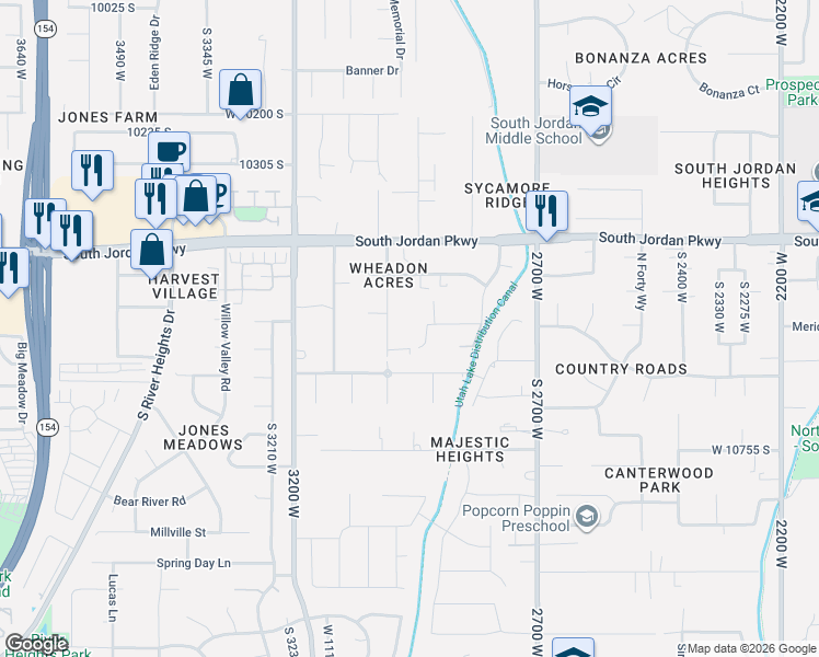 map of restaurants, bars, coffee shops, grocery stores, and more near 10537 South 3010 West in South Jordan