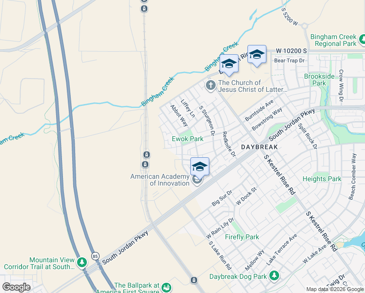 map of restaurants, bars, coffee shops, grocery stores, and more near 10534 Stavanger Drive in South Jordan