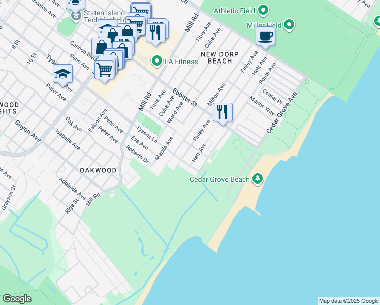 map of restaurants, bars, coffee shops, grocery stores, and more near 288 Finley Avenue in Staten Island
