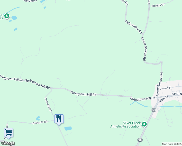map of restaurants, bars, coffee shops, grocery stores, and more near 2351 Springtown Hill Road in Hellertown