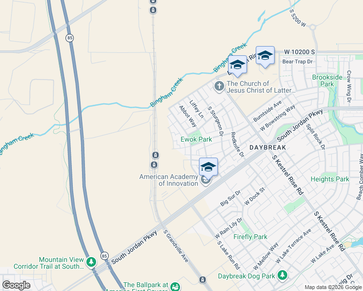 map of restaurants, bars, coffee shops, grocery stores, and more near 10521 Liv Way in South Jordan