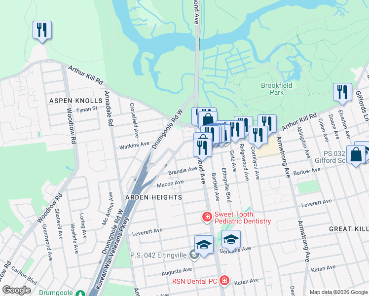 map of restaurants, bars, coffee shops, grocery stores, and more near 3250 Richmond Avenue in Staten Island