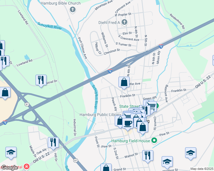 map of restaurants, bars, coffee shops, grocery stores, and more near 308 Port Clinton Avenue in Hamburg