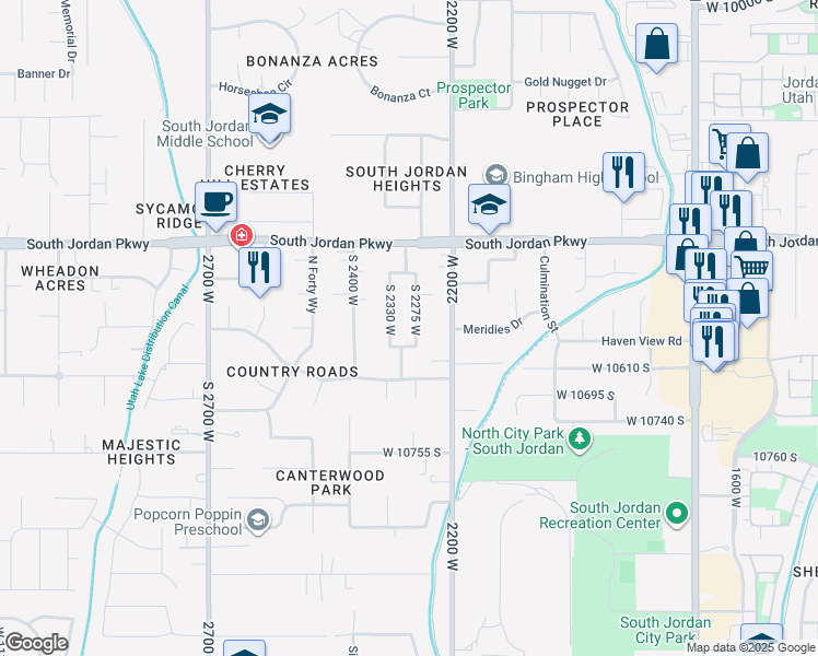 map of restaurants, bars, coffee shops, grocery stores, and more near 10517 South 2275 West in South Jordan