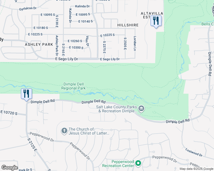 map of restaurants, bars, coffee shops, grocery stores, and more near 2591 South 2340 East in Sandy