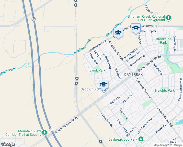 map of restaurants, bars, coffee shops, grocery stores, and more near 10534 Stavanger Drive in South Jordan