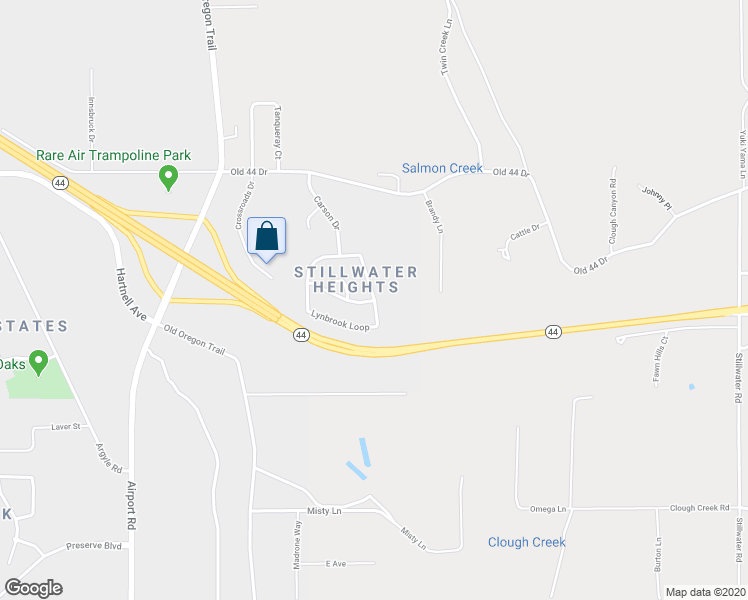 map of restaurants, bars, coffee shops, grocery stores, and more near Lynbrook Loop & Myerwood Dr in Redding