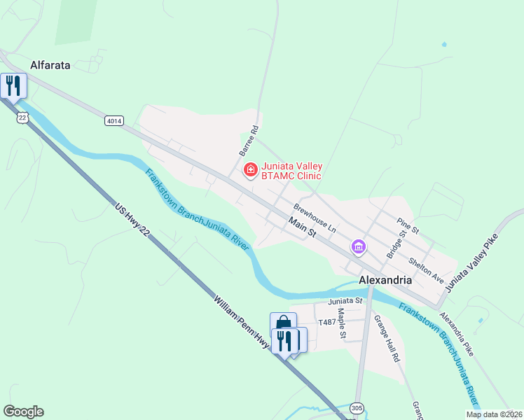 map of restaurants, bars, coffee shops, grocery stores, and more near 703 Main Street in Alexandria