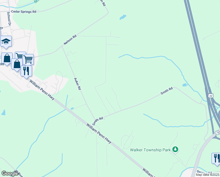 map of restaurants, bars, coffee shops, grocery stores, and more near 125 Wagner Lane in Mifflintown