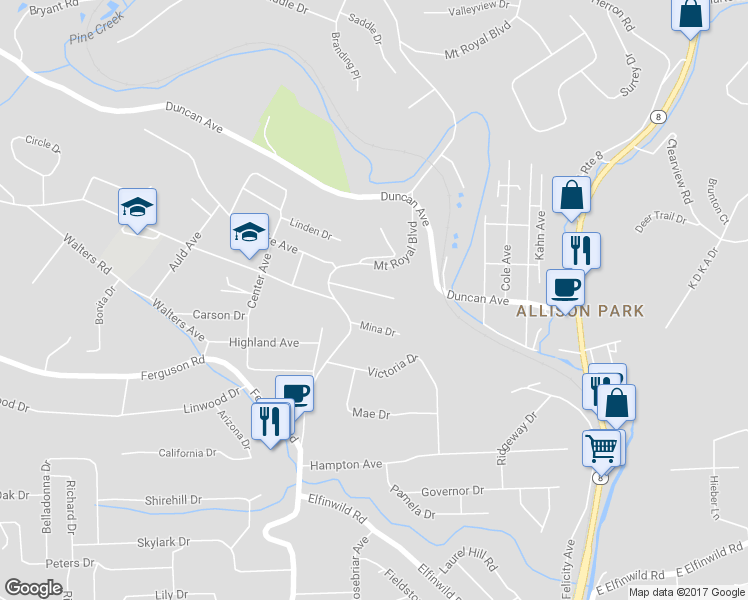 map of restaurants, bars, coffee shops, grocery stores, and more near 2472 Naomi Terrace in Hampton Township