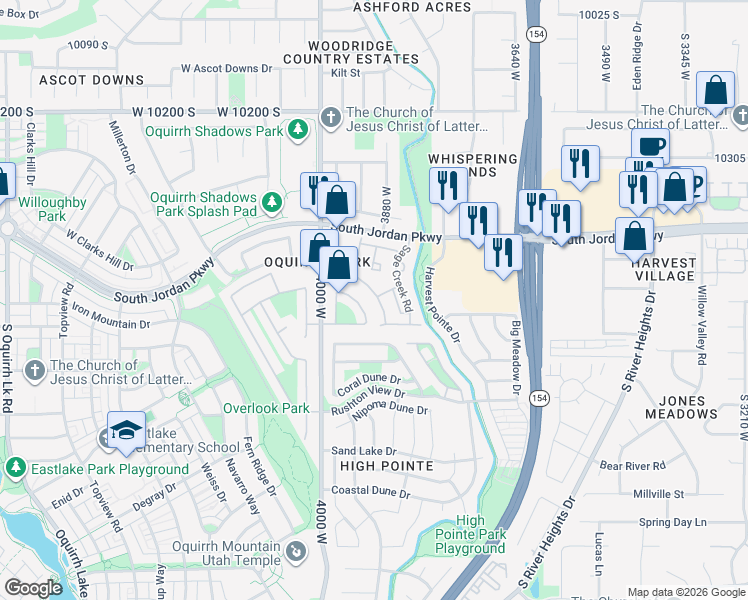 map of restaurants, bars, coffee shops, grocery stores, and more near 10492 Sage Vista Way in South Jordan
