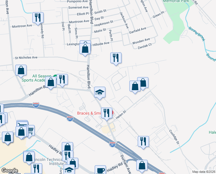 map of restaurants, bars, coffee shops, grocery stores, and more near 220 Ryan Street in South Plainfield