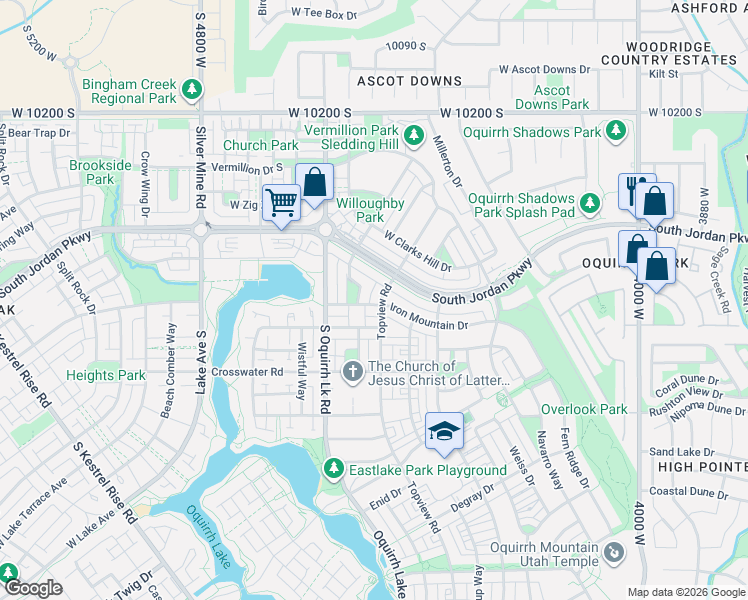 map of restaurants, bars, coffee shops, grocery stores, and more near 10528 Topview Road in South Jordan