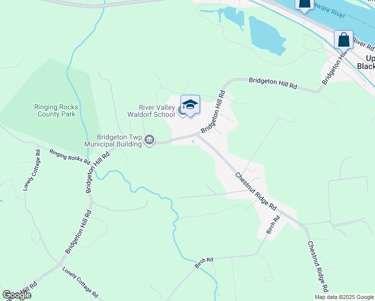 map of restaurants, bars, coffee shops, grocery stores, and more near 1393 Bridgeton Hill Road in Upper Black Eddy
