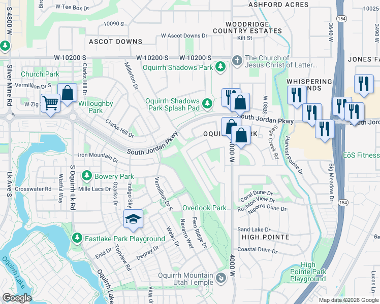 map of restaurants, bars, coffee shops, grocery stores, and more near 4123 Juniper Hills Drive in South Jordan