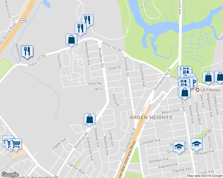 map of restaurants, bars, coffee shops, grocery stores, and more near 108 Gold Avenue in Staten Island