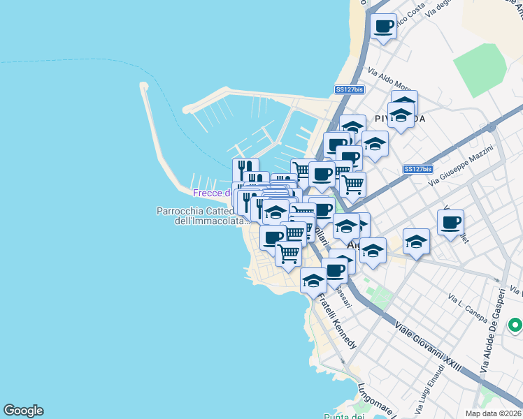 map of restaurants, bars, coffee shops, grocery stores, and more near Alghero - Grotte di Nettuno in Alghero