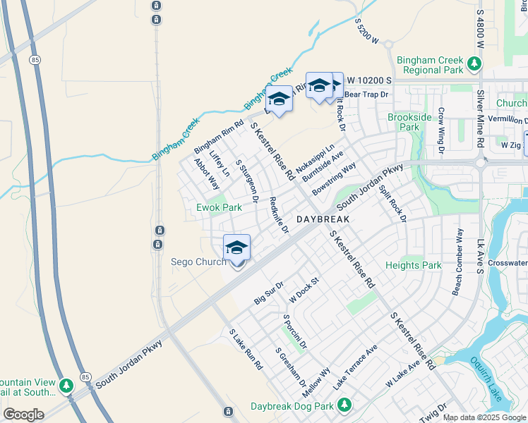 map of restaurants, bars, coffee shops, grocery stores, and more near 10533 South Sturgeon Drive in South Jordan