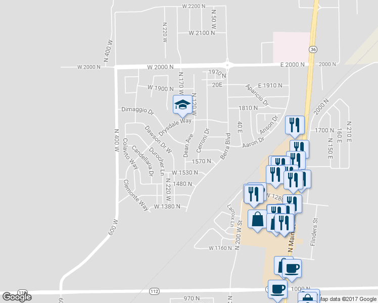 map of restaurants, bars, coffee shops, grocery stores, and more near 1618 Dean Avenue in Tooele