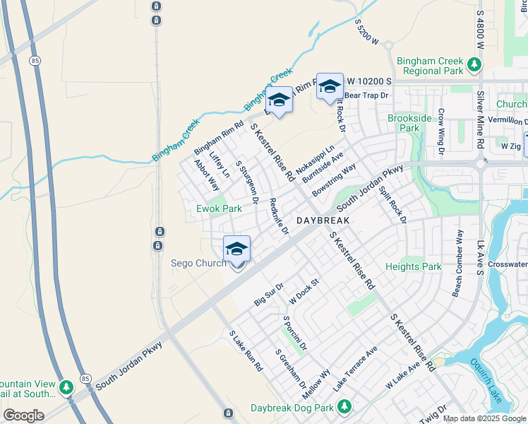 map of restaurants, bars, coffee shops, grocery stores, and more near 10533 South Sturgeon Drive in South Jordan