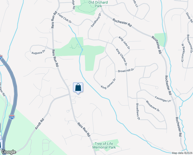 map of restaurants, bars, coffee shops, grocery stores, and more near 1621 King James Drive in Pittsburgh
