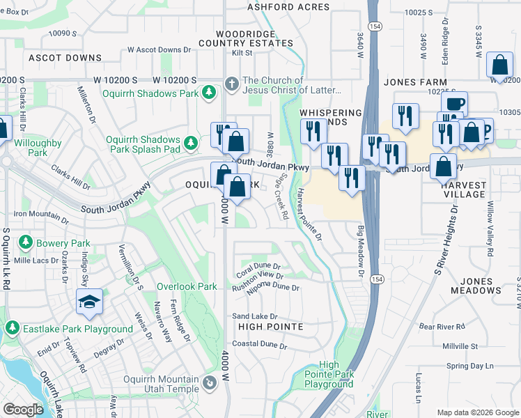 map of restaurants, bars, coffee shops, grocery stores, and more near 10488 Sage Vista Way in South Jordan