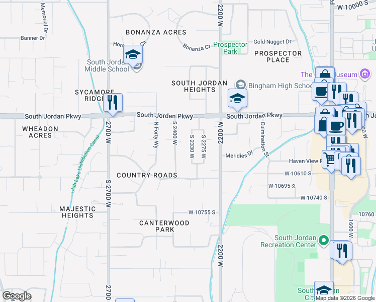 map of restaurants, bars, coffee shops, grocery stores, and more near 10532 S 2330 W in South Jordan