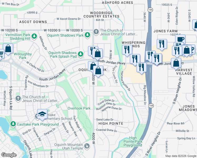 map of restaurants, bars, coffee shops, grocery stores, and more near 10516 Cedar Wood Lane in South Jordan