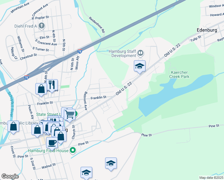 map of restaurants, bars, coffee shops, grocery stores, and more near 748 Girard Avenue in Hamburg