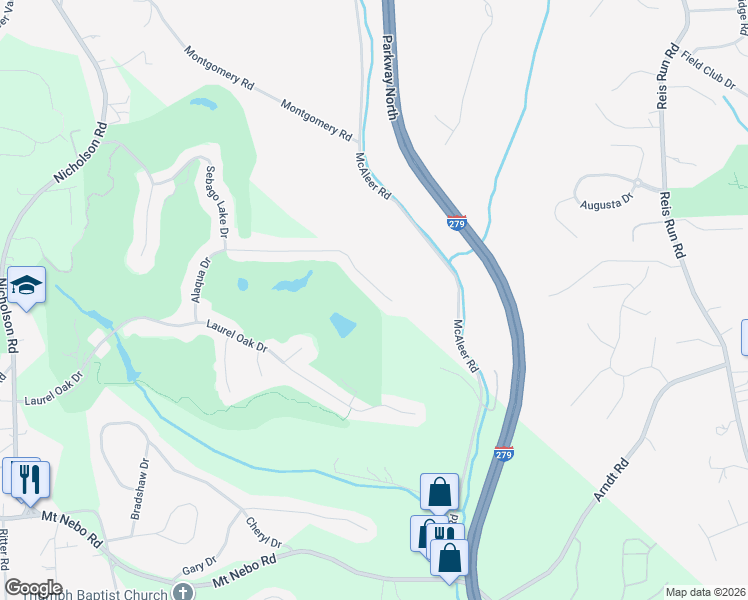 map of restaurants, bars, coffee shops, grocery stores, and more near 1558 Alaqua Dr in Sewickley